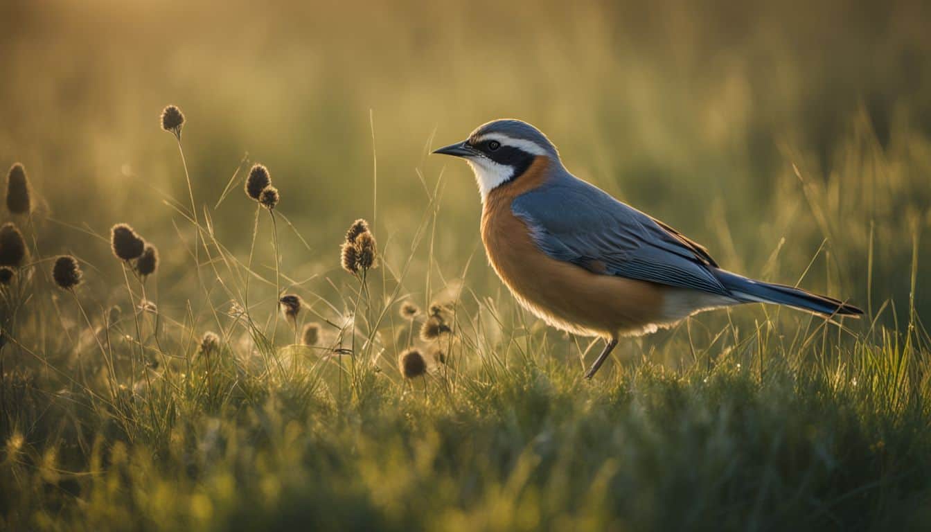 A scene of birds foraging in a grassy field captured in high resolution.